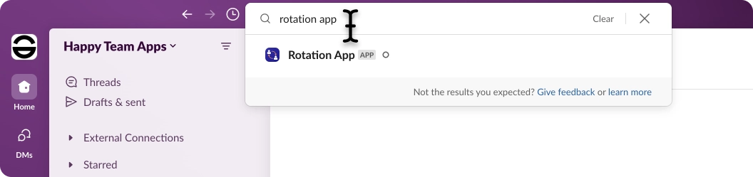 Finding Rotation App's Home tab using search