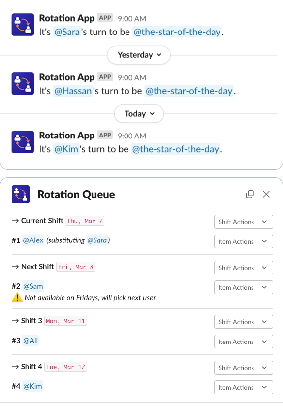 The most advanced rotation scheduling app for Slack.